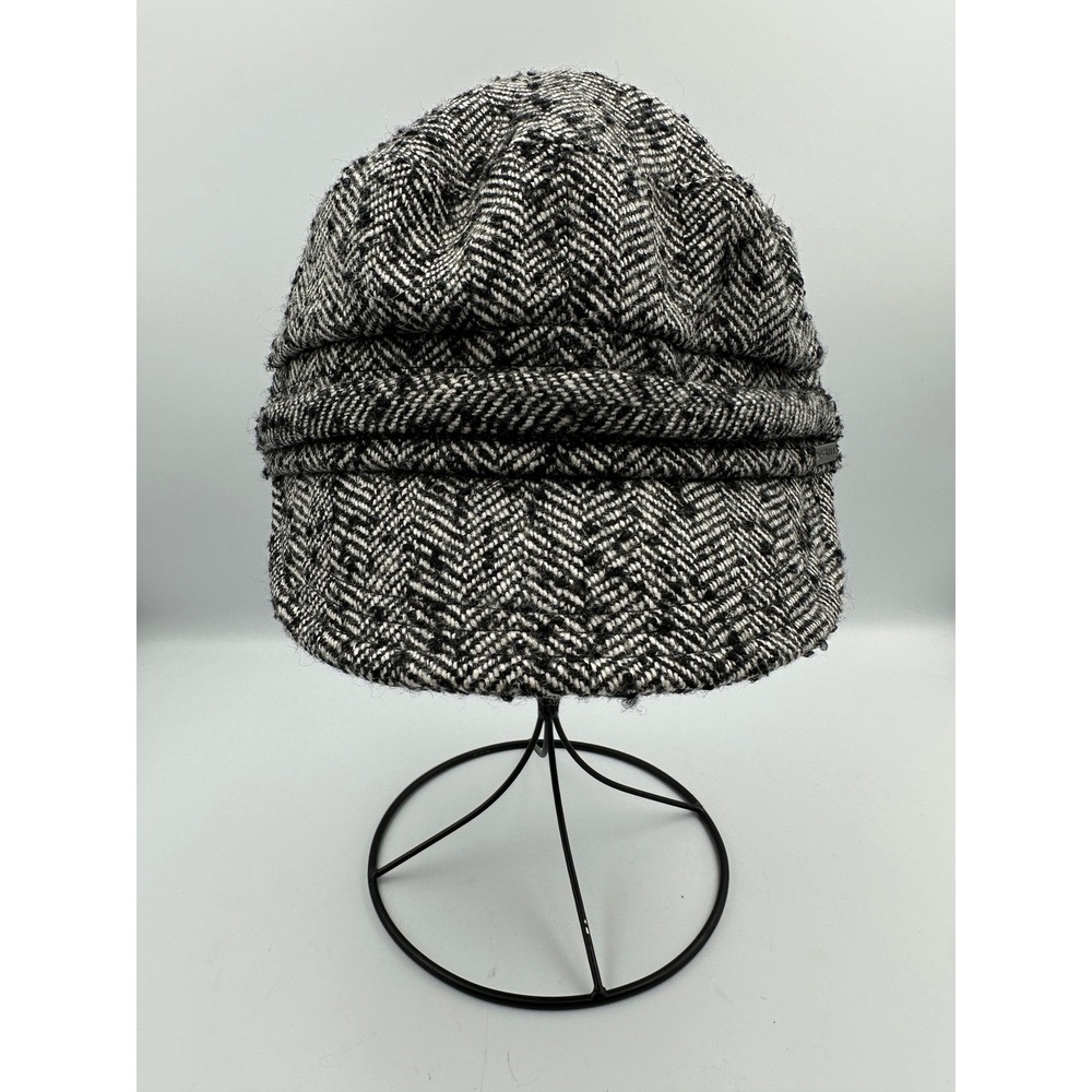 Prana Newsboy Hat Women One Size Black White Herringbone Wool Blend Cadet Cap - Picture 3 of 10